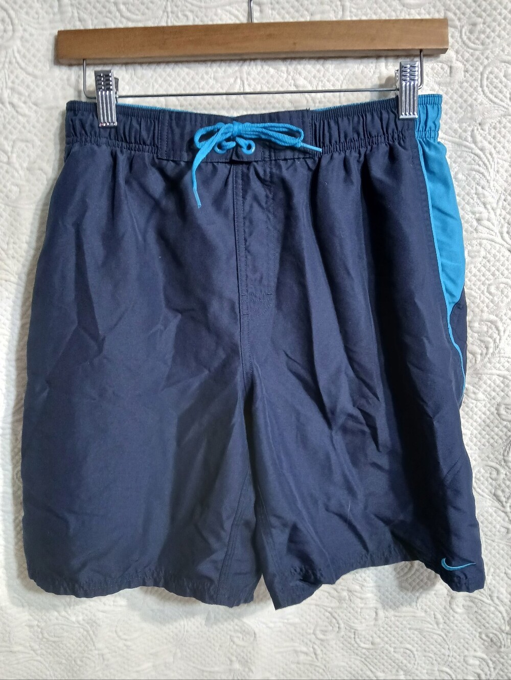 Nike Mens Small Surf Board Shorts Blue Swim Trunks 13" waist 7" inseam Euc